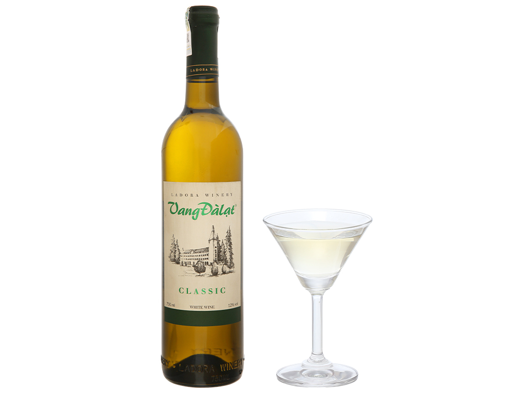Chai vang Đà Lạt Classic White Wine thích hợp để uống khi ăn hải sản