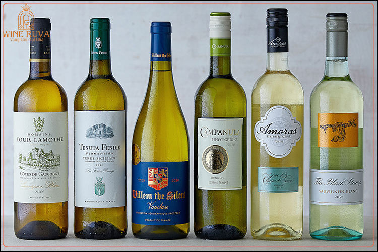 Những chai vang trắng tại Wine RUVA có đầy đủ tem mác, giấy tờ CO -CQ